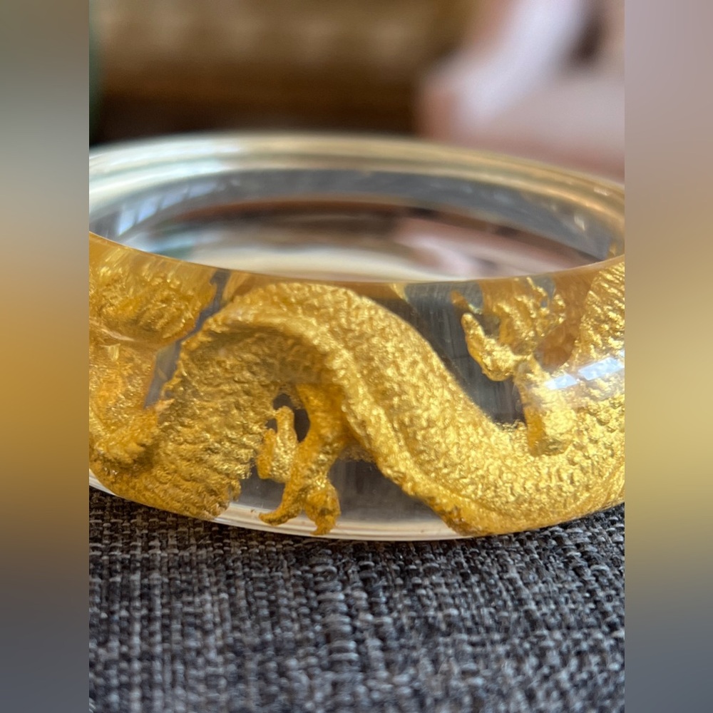 Clear Gold Tone Dragon Bangle - Picture 2 of 6